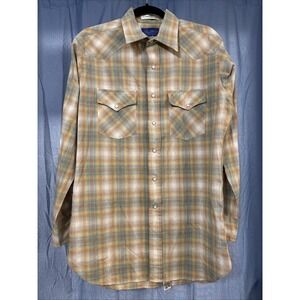 Vintage Pen West Shirt Mens Plaid Western Pearl Snap Long Sleeve Cowboys Large